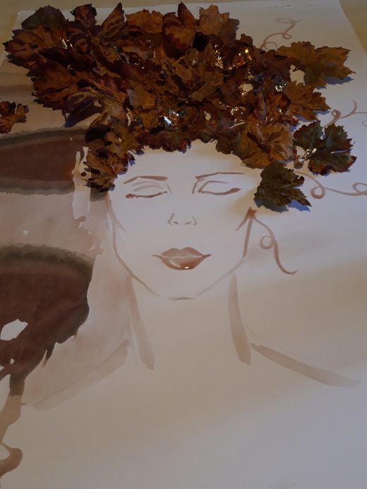 wine painting and vine leaves